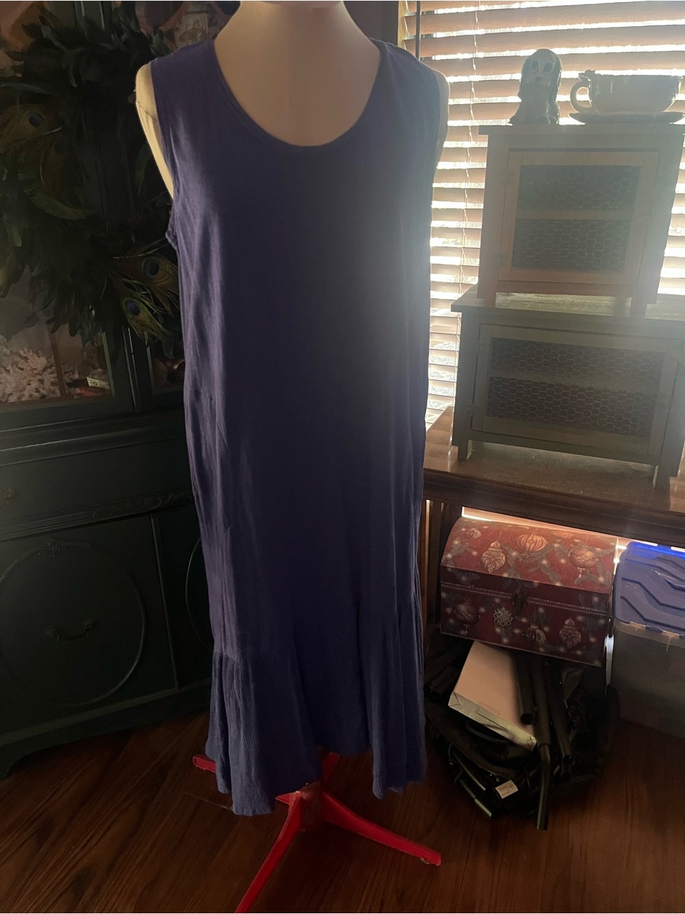 J Jill XL cotton Sleeveless Purple Midi Dress with Ruffle Hem